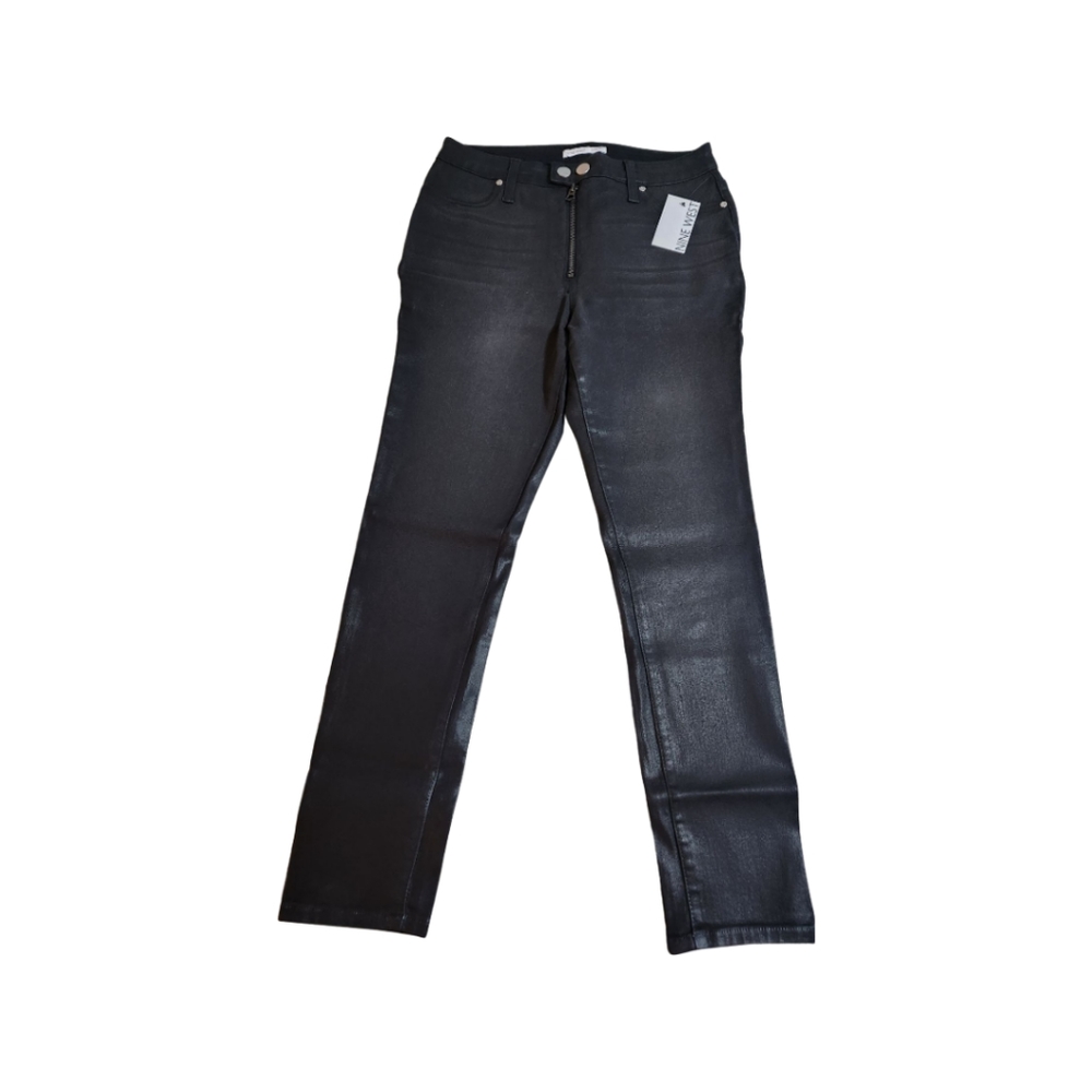 Nine West High Rise Skinny Jeans Shimmer Black Denim Dark Wash Size 12